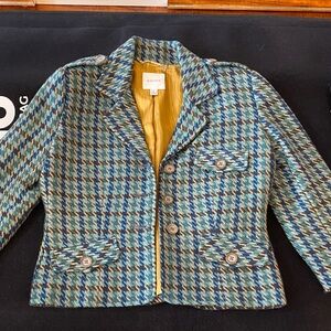 Walter Baker Teal & Blue Plaid Cropped Tweed Jacket